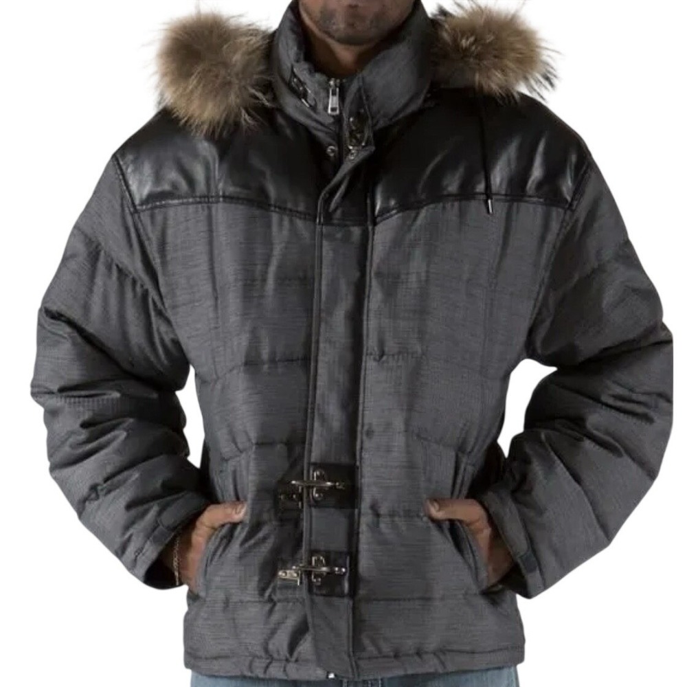 NWOT Pelle Pelle Gray Black Leather Trim Puffer Jacket 2XL Toggle Gorpcore
